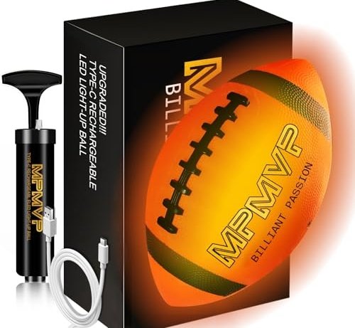Football Glow in The Dark Football Size 9 & Youth Size 6, Luminous Glowing Football