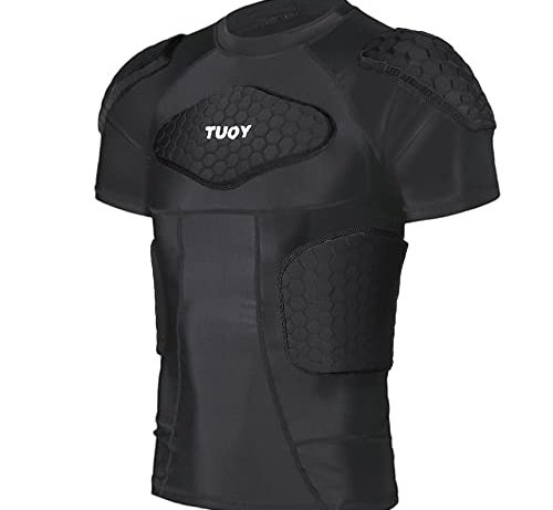 Tuoy Men'S Padded Compression Shirt Protective Shirt Rib Chest Protector for Football