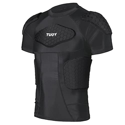 Tuoy Men'S Padded Compression Shirt Protective Shirt Rib Chest Protector for Football